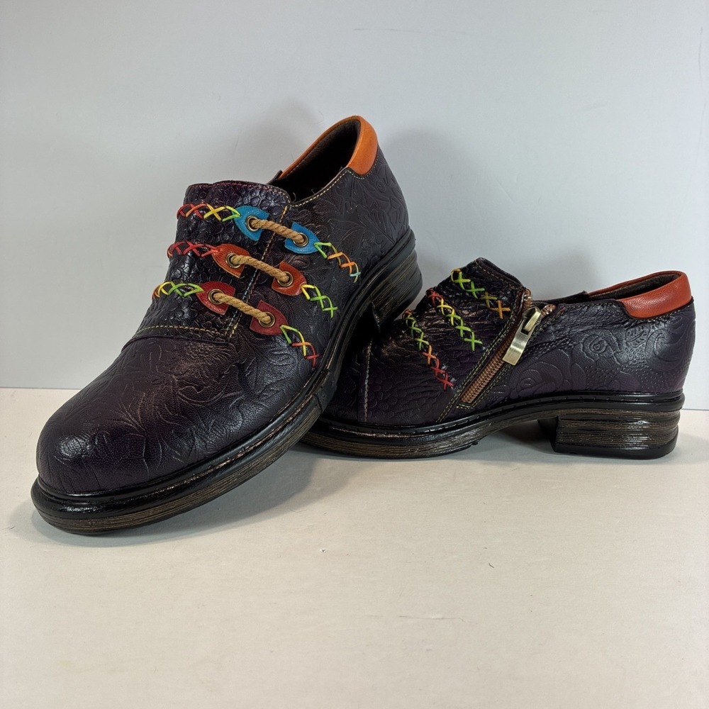 Women's 7.5 Shoes New Genuine Leather Colorful rope ethnic style Side Zipper